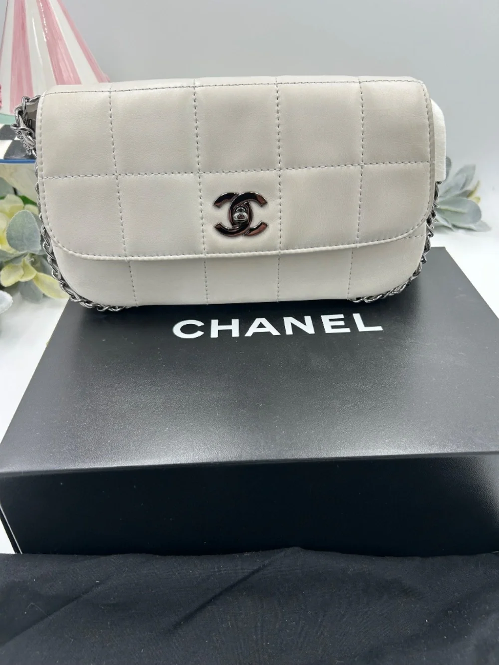 Women’s Chanel Chocolate Bar Multi-Chain Flap Bag. Made in Italy.
